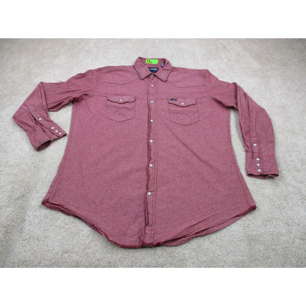 Wrangler Shirt Mens XLT Tall Red Western Cowboy Long Sleeve Pearl Snap Button Up